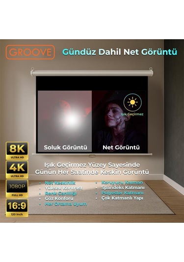 Groove Vizio Pro 120 Inch 265x150cm Blackout Işık Geçirmez Profesyonel Projeksiyon Perdesi