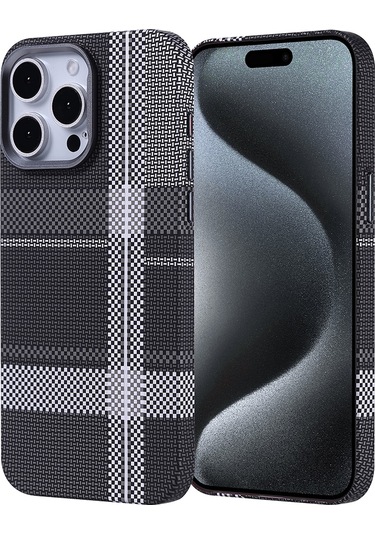 Ardemix İphone Uyumlu 15 Pro Max Kılıf Magsafe Şarj Özellikli Karbon Fiber Görünümlü Nekst Gri