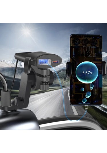 Boatshop1 Tip C Usb Ultra İnce Araç Motosiklet Telefon Şarj Cihazı Hızlı Şarj Pd Usb Dikiz Aynası Uzatma Askısı