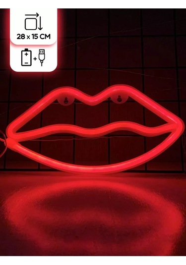 Riota Neon Aydınlatma, Dudak Şeklinde Kırmızı Işık, 15x28 Cm 177380611 Kırmızı