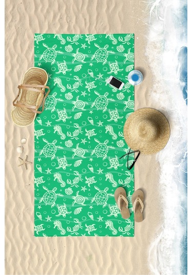 Underwater Desen Dijital Baskılı 75x150 Cm Plaj Havlusu Yeşil