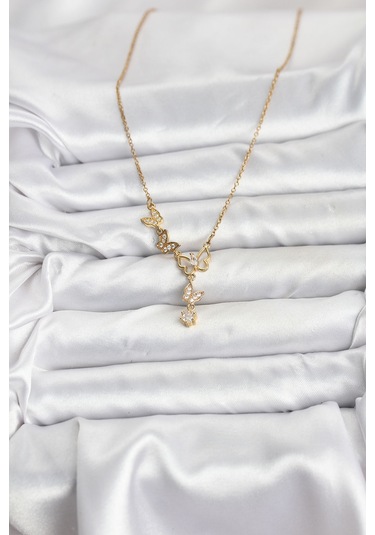 316l Çelik Zincir Gold Renk Kelebek Model Kadın Kolye Renkli