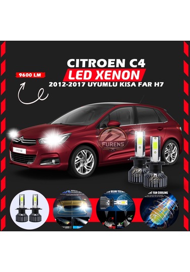 Citroen C4 2012-2017 Kısa Far Uyumlu Şimşek Etkilii Led Xenon Pro Series H7