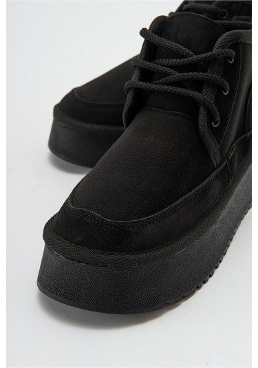 Luvishoes Ovela Siyah Kalın Taban Bağcıklı Kadın Spor Bot Siyah