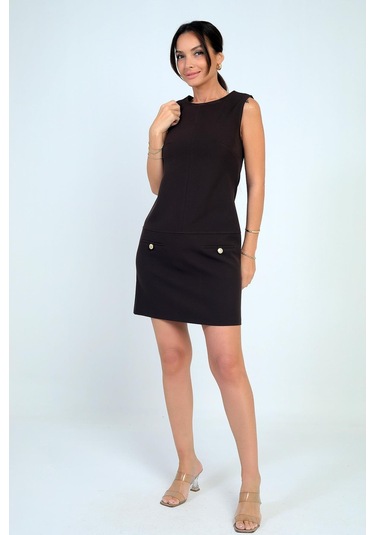 Kadın Filoto Detaylı Kısa Elbise-41787 Kahve