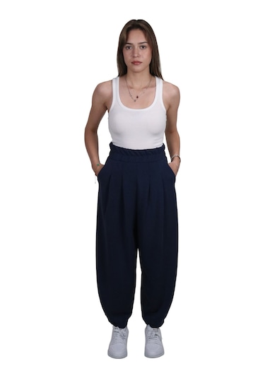 Kadın Modal Kumaş Havuç Kesim Lacivert Pantolon Lacivert