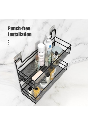 Fortunelane Materyal Demir Beyaz Banyo Duş Dolabı Büyük, Deliksiz Montajlı, Su Drenajlı, Sağlam Taşıma, İzsiz 2 Adet Yapistı Hedi Beyaz