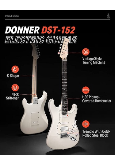 Donner Dst-152 Full-size St Elektro Gitar Seti Beyaz