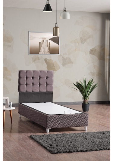 Bengü Tek Kişilik Baza Başlık Set Gri 90 190