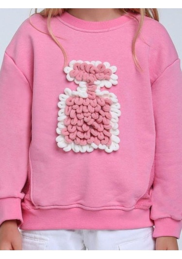 Kız Bebek Parfüm Şişesi Örgü Detaylı Sweatshirt-14298 Pembe