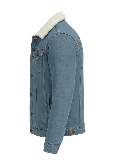 Zbd Erkek Slim Fit Kürklü Kot Ceket - 7432 Buz Mavi