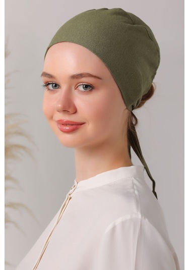 Kadın Tesettür Dikişli Set Bone Haki 3 Adet Bağlamalı Penye Bone Haki