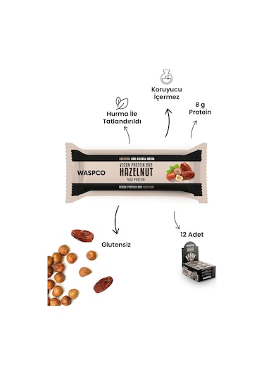 Waspco Fındıklı Vegan Bar 40g x 12 Adet
