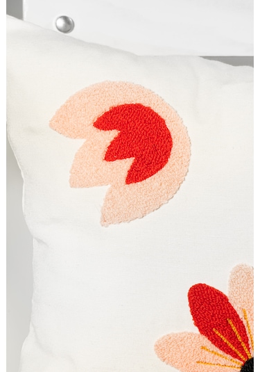 Çiçek Tarzı Punch Nakışlı Kırlent Kılıfı 45x45 Cm, Beyaz Kumaş, Dekoratif Yastık Kılıfı Karışık/Çok Renkli