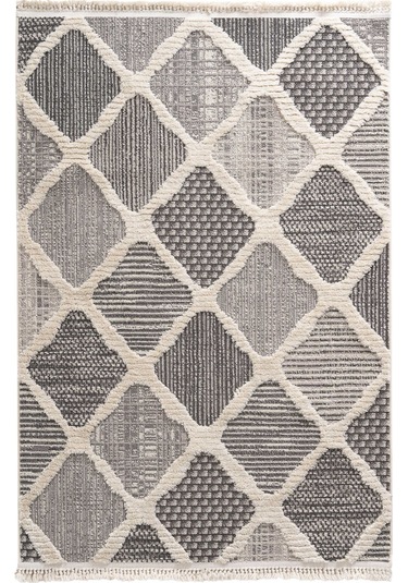 Cool Halı Sakura 2202 Gri Hav Toz Vermez Etnik Desenli Modern Bukleli Salon Halısı