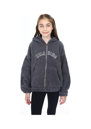 Toontoy Kız Çocuk Peluş Hırka Füme