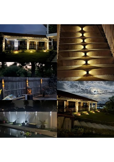 Gateesat 6 Led Güneş Enerjili Dış Mekan Duvar Lambası 4'lü Paket Akıllı Sensör Bahçe Aydınlatma Beyaz Işık