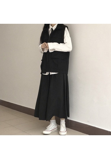 Sones Yüksek Bel Drape Etek Bol Ve İnce Orta Uzunlukta A Kesim Etek Siyah