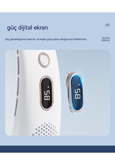 Relaxed Dijital Göstergeli Taşınabilir Küçük Usb Şarjı Yapraksız Asılı Boyun Fanı Beyaz 4000 Mah