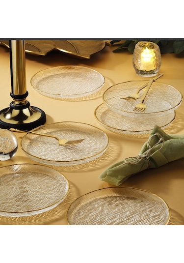 Fecra Chanel 6'lı Pasta Tabağı Seti Gold Fileli 16 Cm