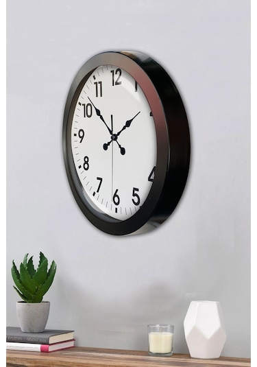 36 Cm Siyah Metal Standart Duvar Saati Çok Renkli
