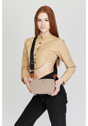 Morpelikan Vizon Kabartma İki Bölmeli Kadın Omuz Çantası Vizon