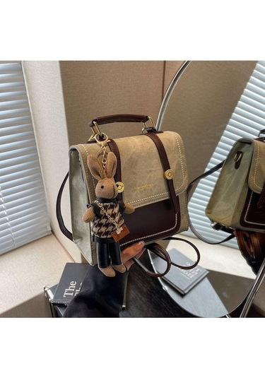 Su Geçirmez Şık Moda Stil Çok İşlevli Tavşan Kolye Ucu Kadın Sırt Çantası Haki Haki