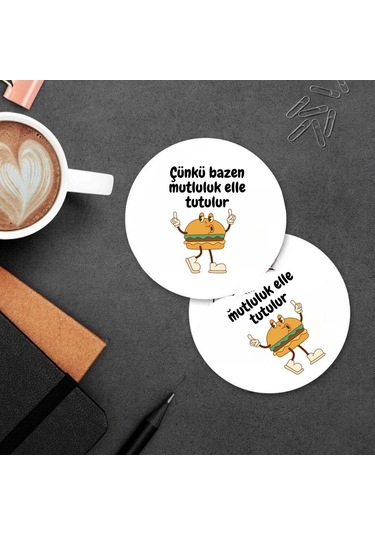 Çünkü Bazen Mutluluk Elle Tutulur Tasarımlı 2 Li Mdf Bardak Altlığı Çok Renkli