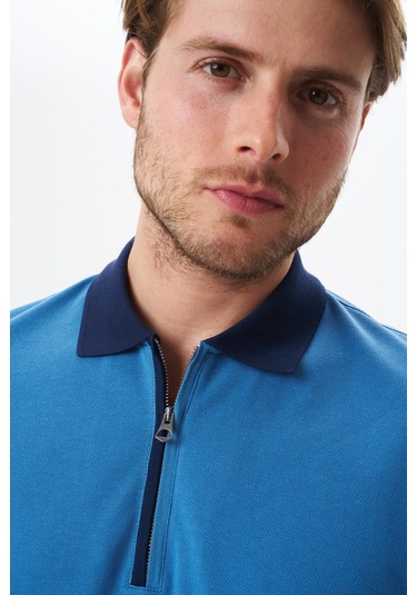 Arma Erkek Regular Fit Basic % 100 Pamuk Pike Fermuarlı Polo Yaka Tişört Y29374354302 Mavi