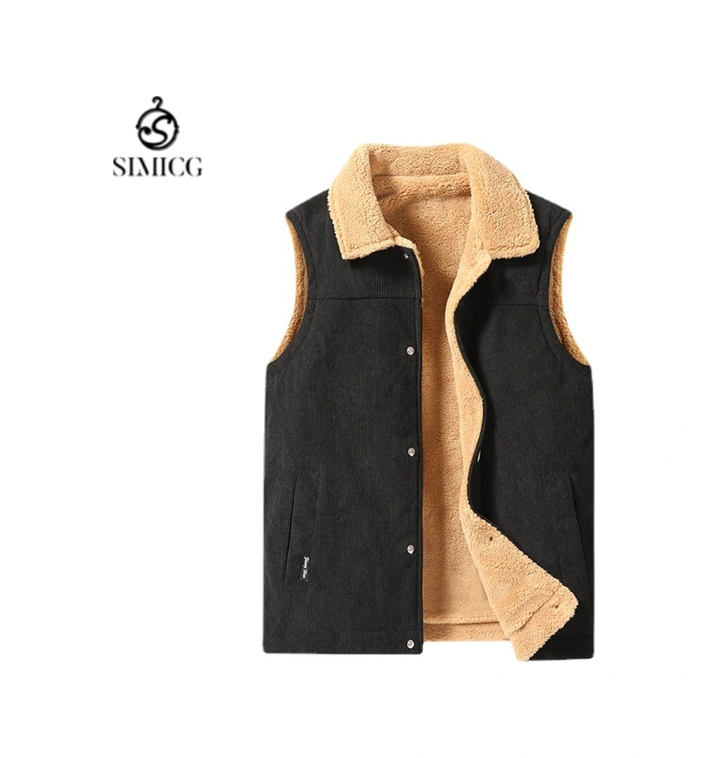 Sonbahar Ve Kış Polar Yelek, Düz Renk Erkek Yeleği, Dik Yaka Yelek Siyah
