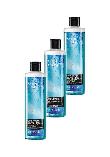Avon Senses Ocean Surge Nane Ve Deniz Kokulu Saç Ve Vücut İçin Erkek Duş Jeli 3 x 250 ML
