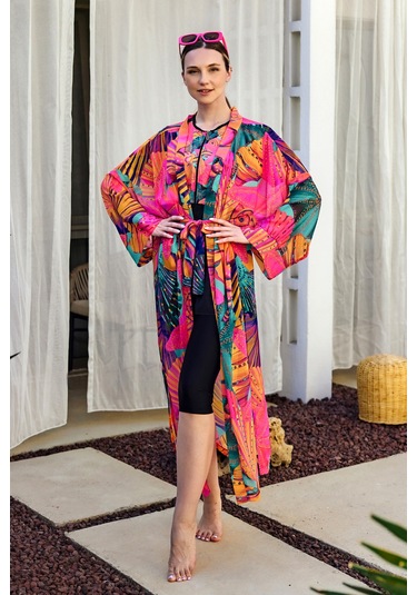 Remsa Tesettür Mayo Üzerine Tek Kaftan Kimono Pareo Pembe02 Rp023 Color Shell Pembe