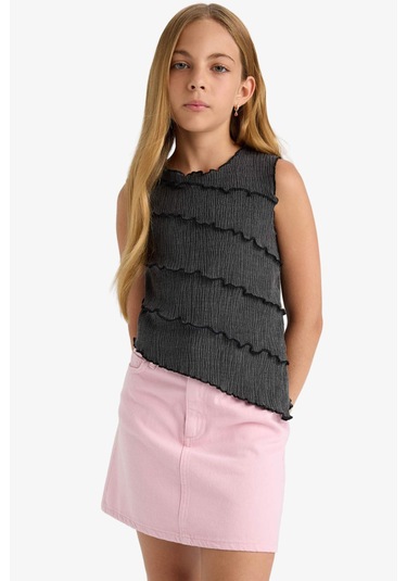 Defacto Kız Çocuk Bürümcük Kolsuz Bluz G0167a825hsar30 Antrasit