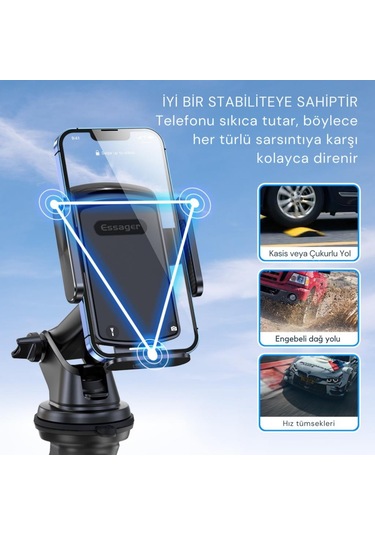 Essager Vantuzlu Torpido Üstü Ve Araç Ön Cam Araç İçi Telefon Tutucu Uzayıp Kısabilen Araç Tutucu