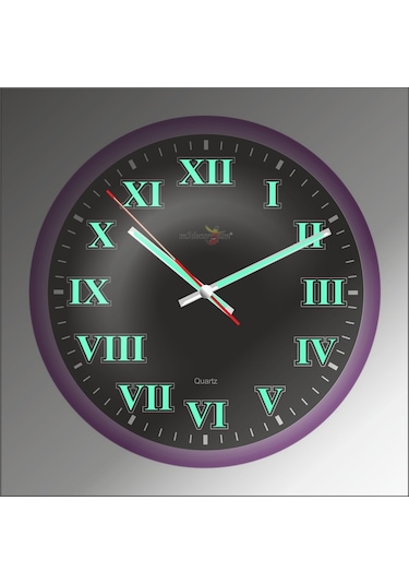 Büyük Fosforlu Klasik Romen Rakkamlı Siyah Zeminli Duvar Saati (465453005) Mor - Siyah