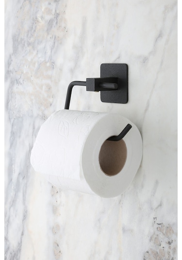 Kare Yapışkanlı Açık Tuvalet Kağıtlığı, WC Kağıtlık Tutucu Siyah KS-001 KTS