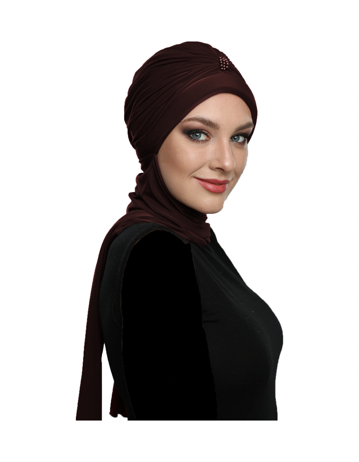 Incili Atkılı El Işi Inci Işlemeli Kahve Hazır Türban Tesettür Bone Kahve