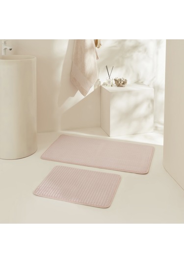 Karaca Home Ekose Embos 2'li Banyo Paspası Pudra