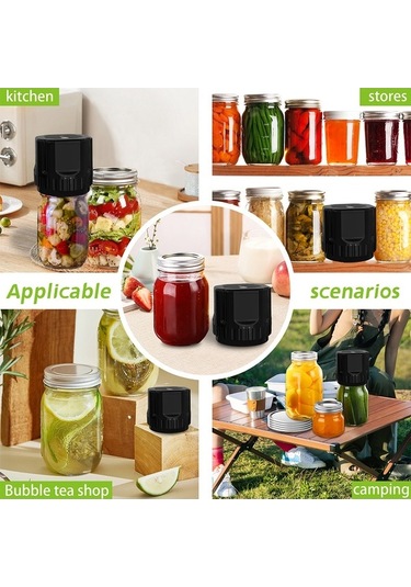 Novahub Güçlü Vakumlu Mason Kavanoz Kapatıcı - Otomatik, Şarj Edilebilir, Basit Kullanım Siyah Siyah