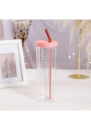 Pembe 700 Ml Plastik Su Pipetli Şişe Ve Meyve Demlik Sağlıklı Çay Bardağı Seyahat İçme Şişeleri Taşınabilir Fitness Spor Açık