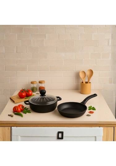 Elmas Basık Tencere - Kristal Tava 26 Cm Siyah