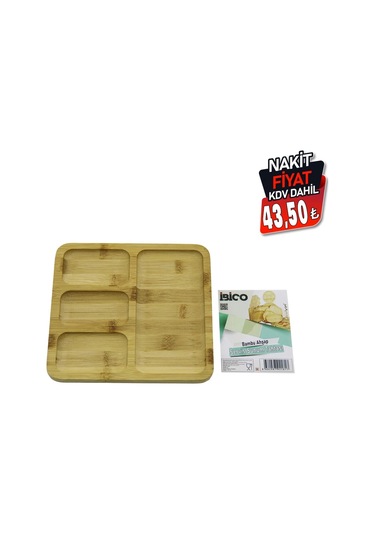 Kare 4 Bölmeli 3+1 Ahşap Bambu Servis Sunum Tepsi - Tahtası 20 X 20 X 1.4cm 5365 Çok Renkli