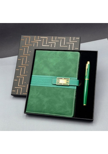 Mobgift Tarihsiz Metal Klipsli Ajanda Defter Kalem Set Yeşil