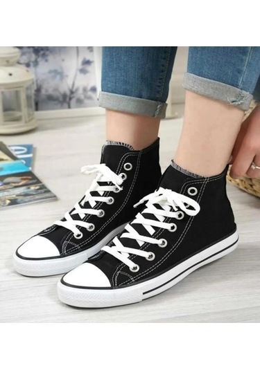 Bağcıklı Unisex Uzun Keten Ayakkabı-siyah-117 Siyah