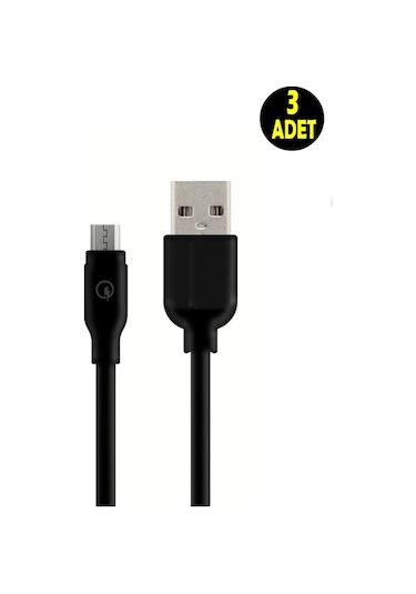 3 Adet Siyah 2 Amper Micro Usb Android Uyumlu Cep Telefonu Şarj Data Kablosu