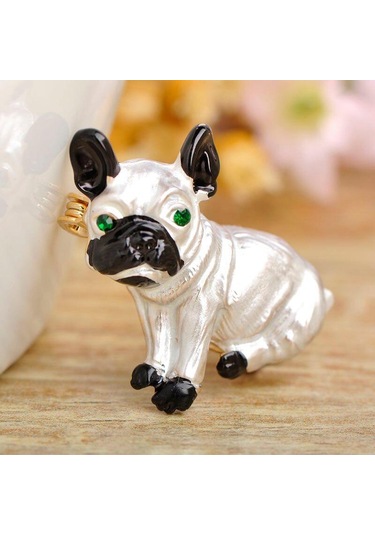 Kahverengi Blucome Sevimli Pug Köpek Broş Yeşil Gözler Hayvan Korsaj Pimleri Çocuk Kız Gömlek Ceket Klipleri Broş Elbise Aksesuarları Takı Kahverengi