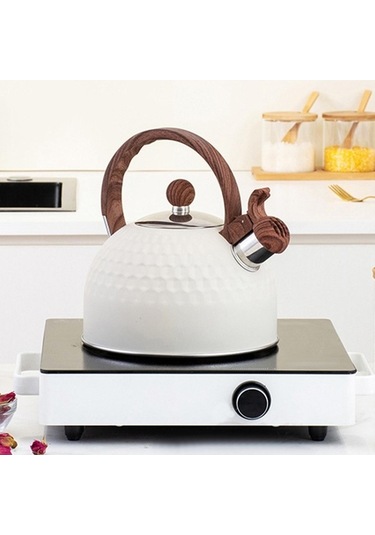 Xianwen Tcherchi Paslanmaz Çelik Ahşap Saplı Çaydanlık Beyaz Beyaz