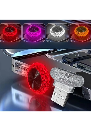 Araba Usb Ortam Işığı Mini Led Otomobil Iç Dekoratif Atmosfer Lambası White 1 Piece Set