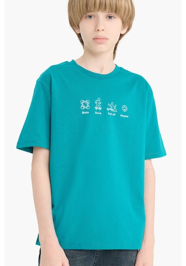 DeFacto Erkek Çocuk Bisiklet Yaka Baskılı Kısa Kollu Tişört F2571A825SMGN593