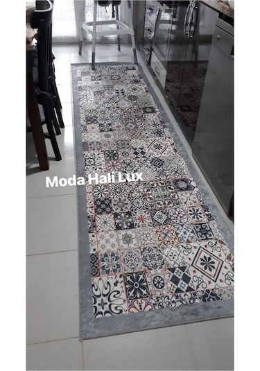 Gri Kaymaz Tabanlı Makinede Yıkanabilir Halı Kilim Yolluk